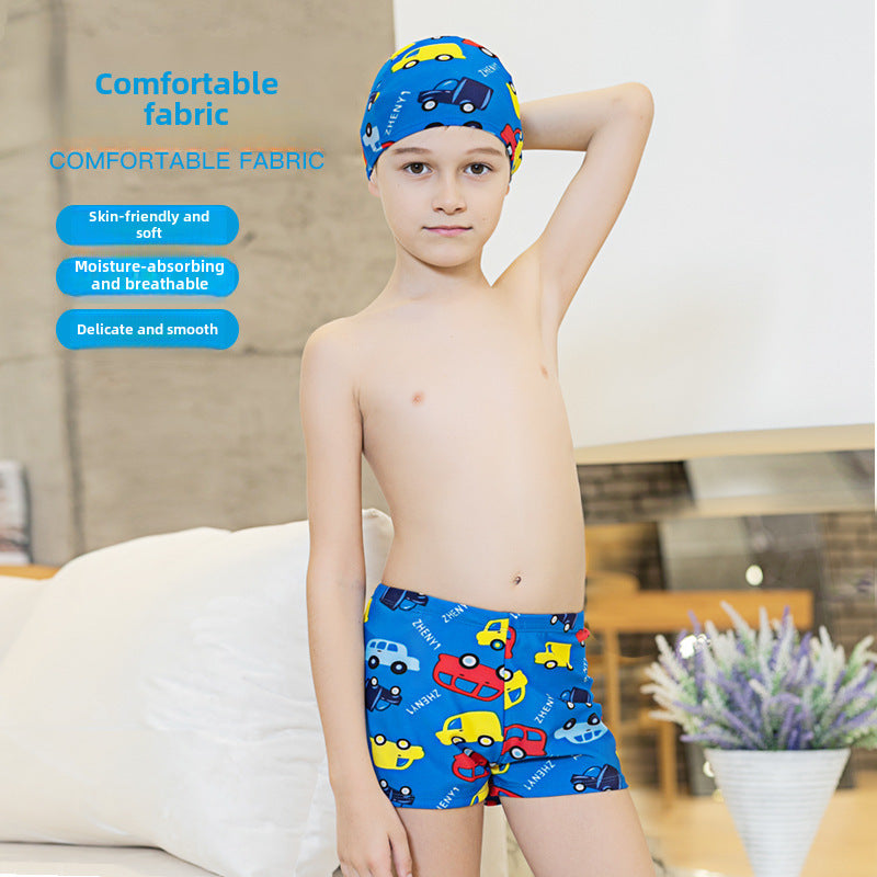 Wholesale children's swimming trunks swimming caps two-piece set